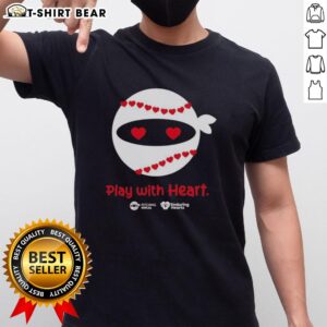 Alt Text: Good Pitching Ninja Play With Heart T-Shirt featuring a playful ninja graphic, perfect for baseball enthusiasts.
