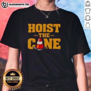 Original Hoist The Cone bold typography graphic on a ladies tee for sports fans, perfect for game day.