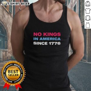 Retro tank top featuring Jamie Lee Curtis with 'No Kings in America Since 1776' slogan, perfect for casual wear.