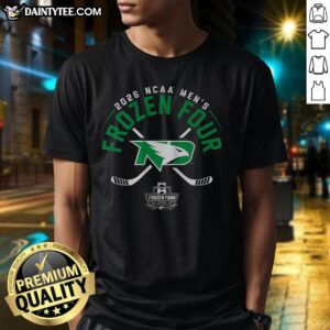 North Dakota Men's Hockey 2026 Frozen Four T-Shirt featuring team colors and logo for fans celebrating the championship.