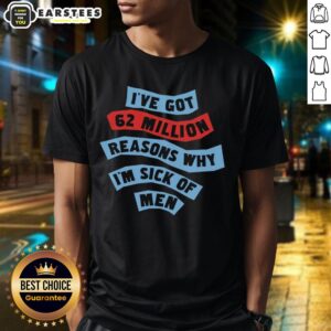 Good I've Got 62 Million Reasons Why I'm Sick of Men T-Shirt design featuring bold text on a stylish background.