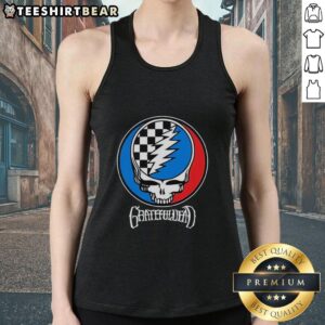 Top Grateful Dead checkers logo tank top featuring vibrant colors and iconic design for fans and collectors.