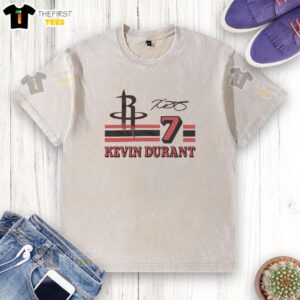 Alt Text: Kevin Durant signature jersey washed t-shirt for Top Rockets fans, featuring vibrant team colors and comfortable fit.
