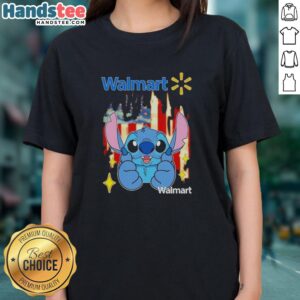 Nice Stitch Like Walmart USA Flag Ladies Tee showcasing vibrant colors and stylish design for patriotic women.