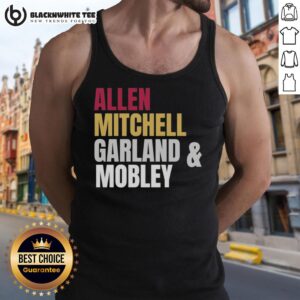 Hot Cleveland Cavaliers basketball starting four in tank tops: Allen, Mitchell, Garland, and Mobley ready for action.