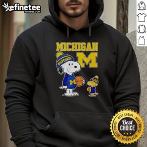 Snoopy and Woodstock in Michigan Wolverines jersey hoodie, showcasing their playful spirit and team pride.