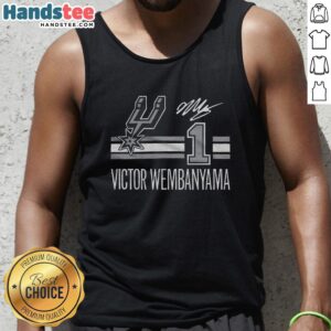 Alt Text: Awesome Spurs Victor Wembanyama signature jersey tank top featuring vibrant team colors and player graphics.