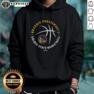 Alt Text: Brandin Podziemski of the Golden State Warriors wearing a stylish hoodie while holding a basketball on the court.