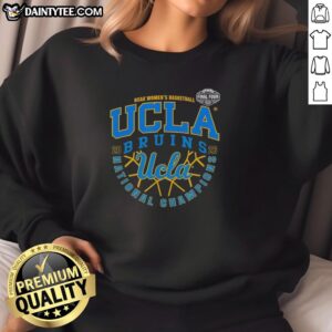 Official UCLA Bruins NCAA Women's Basketball 2026 National Champions Final Four sweatshirt in blue, showcasing team pride.