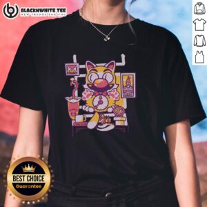 Official Cat On Time Ladies Tee featuring a playful cat graphic, perfect for cat lovers and stylish casual wear.