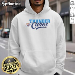 Oklahoma City Thunder Cares hoodie featuring team colors and logo, perfect for fans supporting community initiatives.