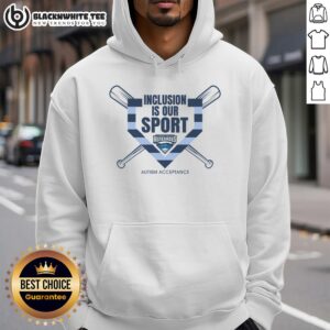 Awesome Inclusion is Our Sport Autism Acceptance Hoodie showcasing vibrant design promoting autism awareness and acceptance.