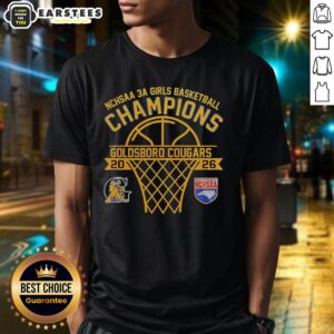 Alt Text: Awesome Goldsboro Cougars NCHSAA 3A Girls Basketball Champions T-Shirt featuring team logo and celebratory design.