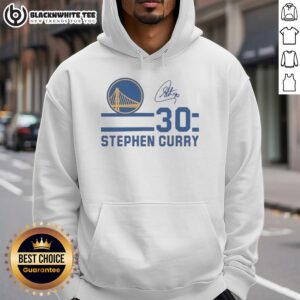 Alt Text: Stephen Curry Golden State Warriors signature hoodie featuring his name and number for fans and collectors.