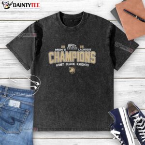 Alt Text: Official NCAA Army Black Knights 2026 Men's Lacrosse Patriot League Tournament Champions washed t-shirt design