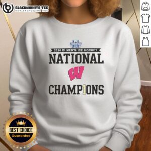 2026 Wisconsin Badgers Men's Ice Hockey Frozen Four Champions sweatshirt featuring team logo and vibrant colors.