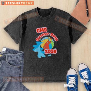 Alt Text: Official CMS Summer Camp 2026 graphic washed t-shirt featuring a vibrant design for summer adventures.