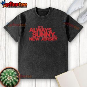 Alt Text: Original 'It's Always Sunny In New Jersey' washed t-shirt featuring a vibrant design, perfect for casual wear.