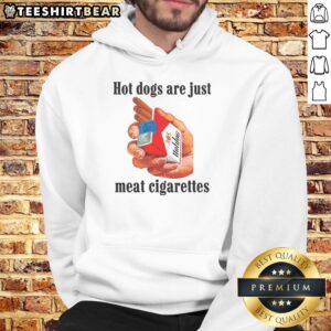 Alt Text: Awesome Hot Dogs Are Just Meat Cigarettes hoodie featuring a fun graphic design on a stylish black background.