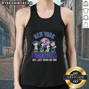 Alt Text: Pretty Peanuts characters in New York Yankees MLB tank top - 'Forever, Not Just When We Win' design.