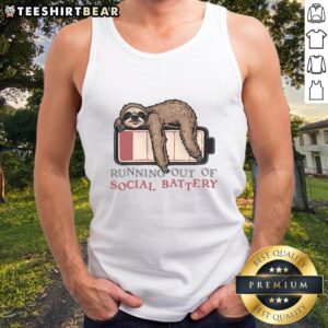 Funny running out of social battery tank top design featuring a playful graphic and vibrant colors for social enthusiasts.