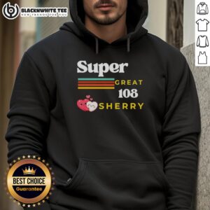 Alt Text: Hot Super Great 108 Loves Sherry hoodie featuring two hearts hugging in a retro design, perfect for casual wear.