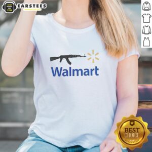 Good AK-47 Walmart Parody Logo Ladies Tee featuring a humorous graphic design for casual wear.