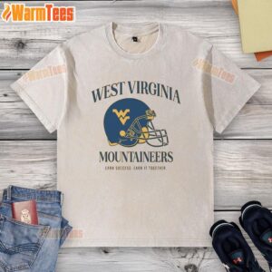 Good West Virginia University Football Mountaineers 'Earn It Together' washed t-shirt showcasing team spirit and style.