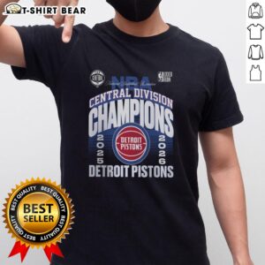 Alt Text: Good Detroit Pistons 2026 Central Division Champions locker room t-shirt featuring team colors and logo.