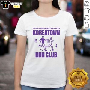 Alt Text: Premium KRC Wanna Run Koreantown Run Club Ladies Tee in vibrant colors, perfect for stylish running and workouts.
