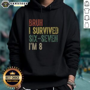Alt Text: Good Bruh I Serviced Six Seven I'm 8 6 7 meme hoodie design featuring vibrant graphics and bold text.
