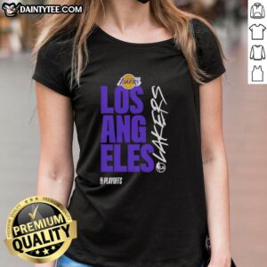 Official Los Angeles Lakers playoff logo ladies tee featuring team colors and design, perfect for game day.