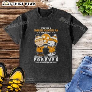 Alt Text: Official Tennessee Volunteers Snoopy and Charlie Brown Forever a Fan Win or Lose washed t-shirt design.