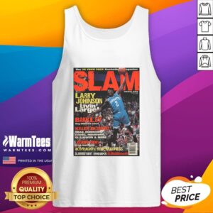 Alt Text: Hot Larry Johnson Livin Larger In Your Face Basketball Magazine Slam Tank Top, showcasing a vibrant design and sporty style.