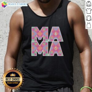Woman wearing a Good Mama Quilt Pattern Tank Top featuring a colorful quilt design and stylish cut.