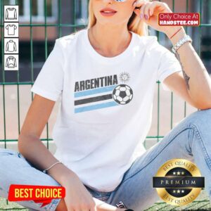 Original Argentina Sun World Cup Football Stripe Ladies Tee featuring vibrant colors and stylish design for fans.
