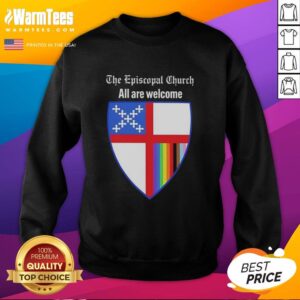 Good The Episcopal Church All Are Welcome Badge Sweatshirt featuring a vibrant design promoting inclusivity.