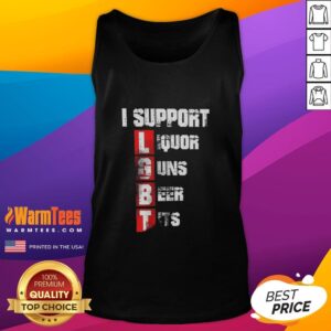 Vertical tank top featuring 'I Support LGBT Liberty Guns Beer Tits' design, perfect for pride events and casual wear.