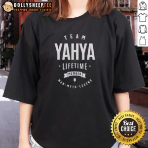 Official Team Yahya lifetime member funny name graphic on a stylish Yahya ladies tee shirt.