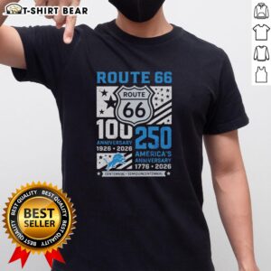 Original Detroit Lions Route 66 Centennial T-shirt celebrating 100th anniversary 1926-2026 and America's 250th anniversary.