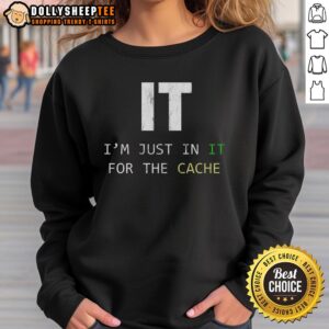 Top It I'm Just In It For The Case Tech Support IT Helpdesk Computer Sweatshirt in navy blue with tech-themed design.
