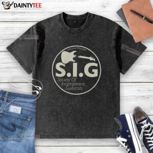 Good Society of Incompetent Guitarists washed t-shirt with humorous graphic design, perfect for casual music lovers.