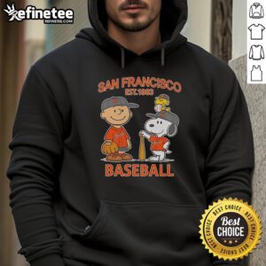 Alt Text: Awesome Charlie Brown, Snoopy, and Woodstock wearing San Francisco Giants baseball jersey hoodie, est. 1883.