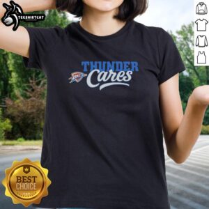 Alt Text: Original Oklahoma City Thunder Cares 2026 ladies tee featuring team colors and logo, perfect for fans.