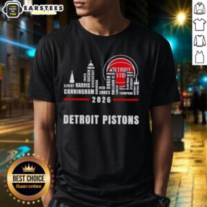 Official Detroit Pistons 2026 Greatest Of All Time Players T-Shirt featuring a city skyline design for fans.