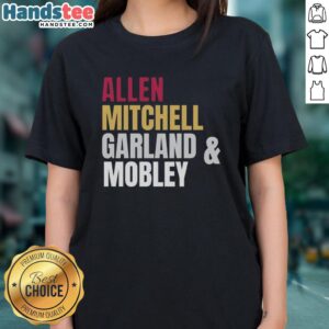 Cleveland Cavaliers basketball starting four: Allen, Mitchell, Garland, and Mobley on a stylish ladies tee.