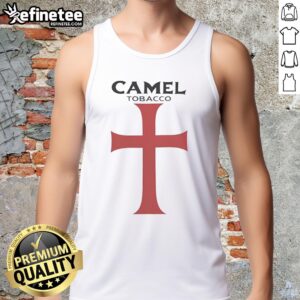 Good Camel Tobacco graphic tank top featuring a bold red Templar design, perfect for casual summer wear.