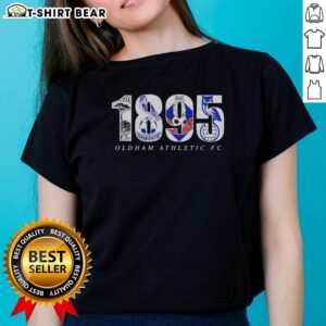 Good Oldham Adult FC 1895 logo on a ladies' tee, showcasing team pride and heritage in women's football fashion.