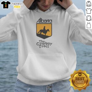 Alt Text: Pretty Alberta Cowboy Trail logo hoodie featuring a stylish design perfect for outdoor enthusiasts.