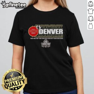 2026 NCAA Division I Men's Hockey National Champions Denver Pioneers ladies tee shirt featuring team logo